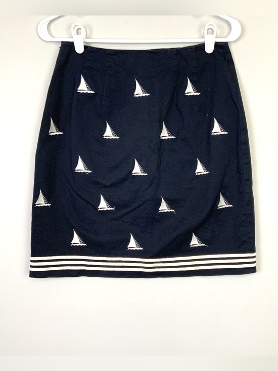Talbots Dresses & Skirts - VTG Talbots Petites Sz 6P Navy Blue Sailboat Embroidered Summer Skirt Cotton